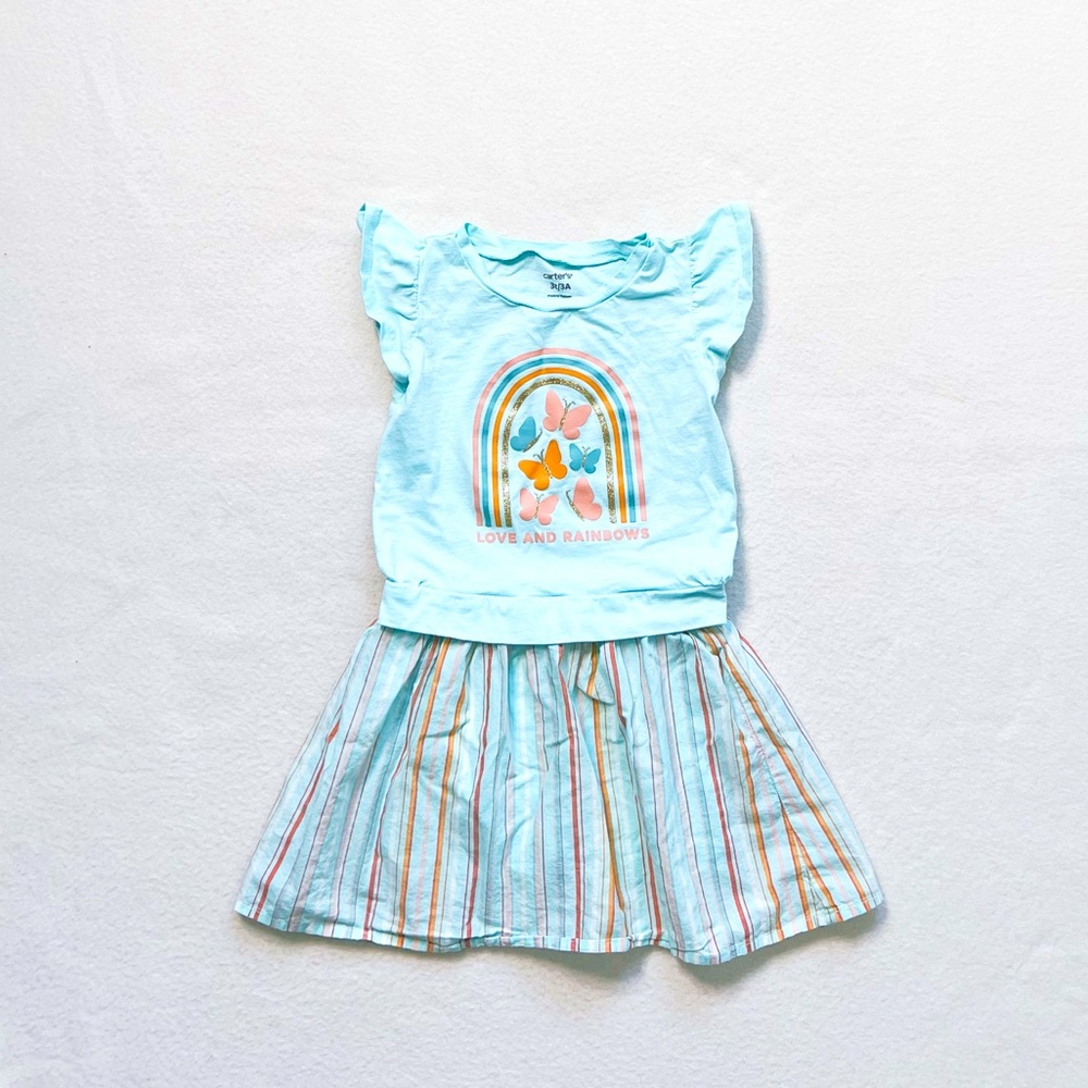 Carter’s 2-Piece Butterflies Flutter Top Striped Skort Set Rainbow Blue Teal 3T